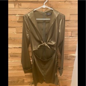 Akira Olive Green Satin Romper